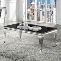 Glam Contemporary1pc Coffee Table Black Glass Top Silver Color Table Living Room Stainless Steel Cabriole-Style Legs 2