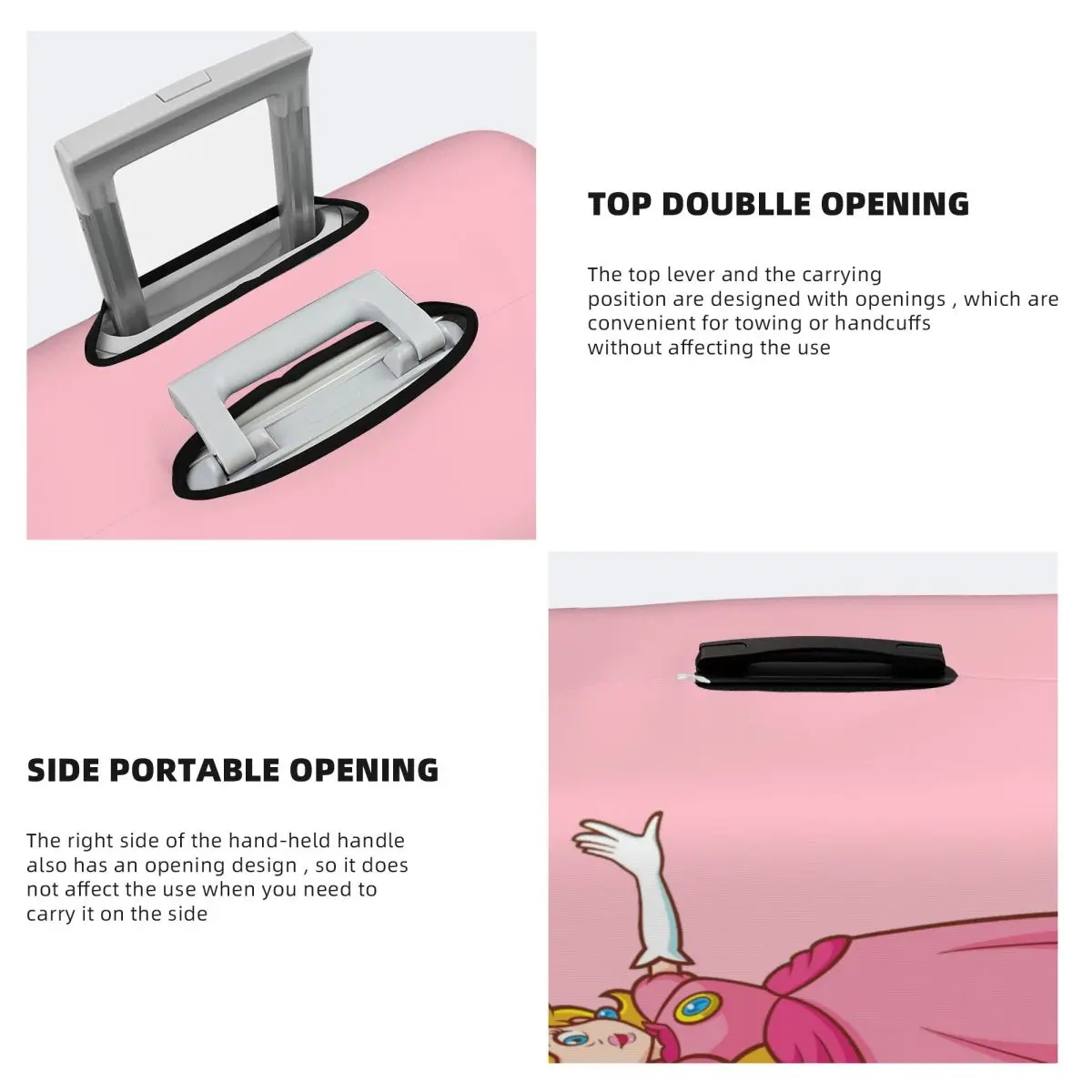 커스텀 재미있는 M-마리오즈 프린세스 피치 러기지 커버 보호대 방진 여행용 가방 커버