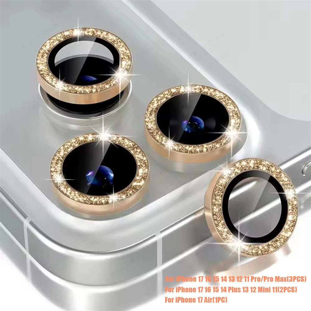 Glitter Diamond Camera Protector with Metal Lens Ring and Tempered Glass