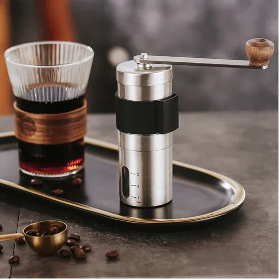 Bincoo Hand Grinder Coffee Machine Hand Shake Coffee Bean Grinder Bean Machine Home Portable Metallic Silver