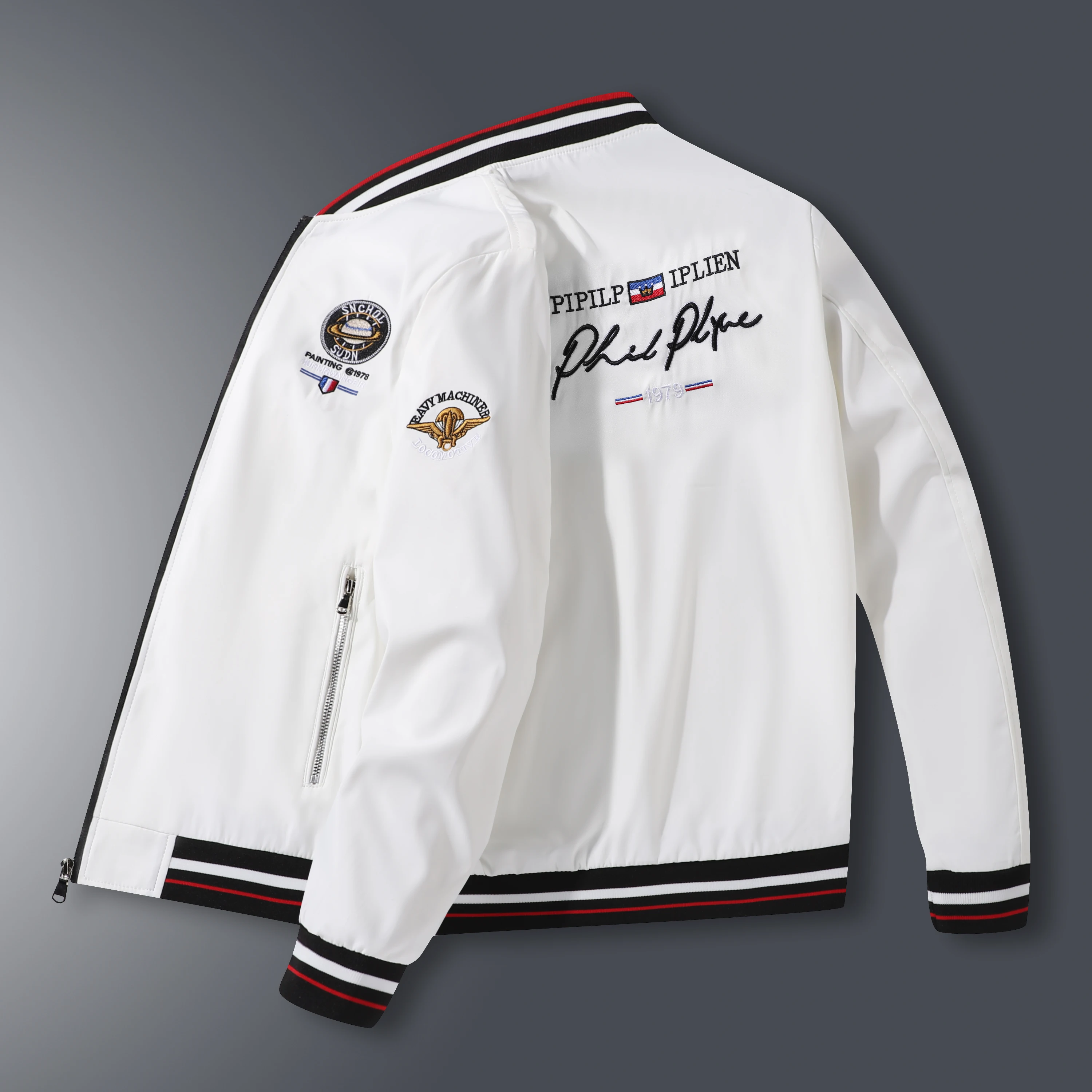 Spring, Autumn and Winter New Men's Casual Fashion Slim Fit High Quality Large Area Embroidered Baseball Neck Jacket Coat