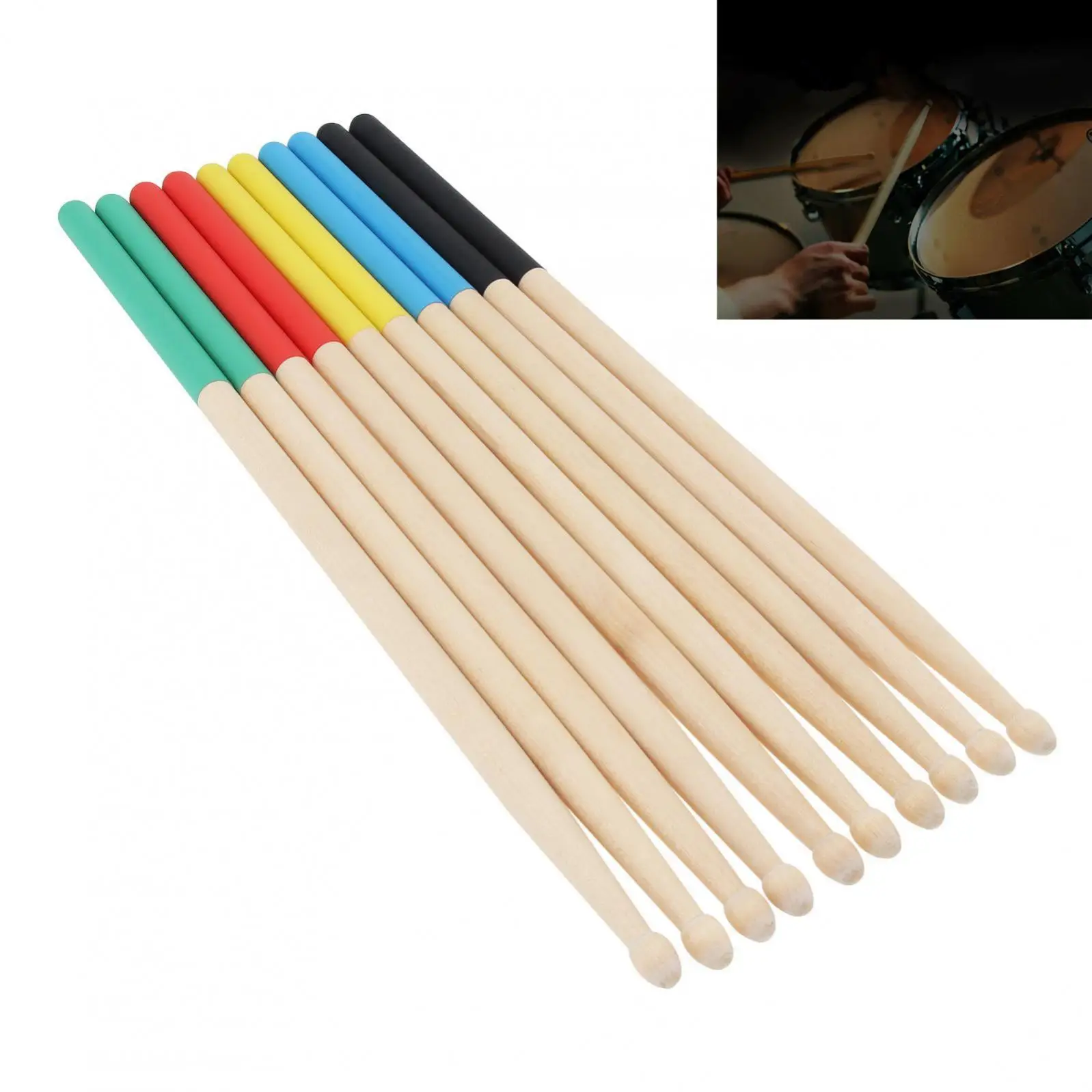 5 Pairs Non Slip 5A 7A Maple Drumsticks Wood Drum Sticks with AntiSlip