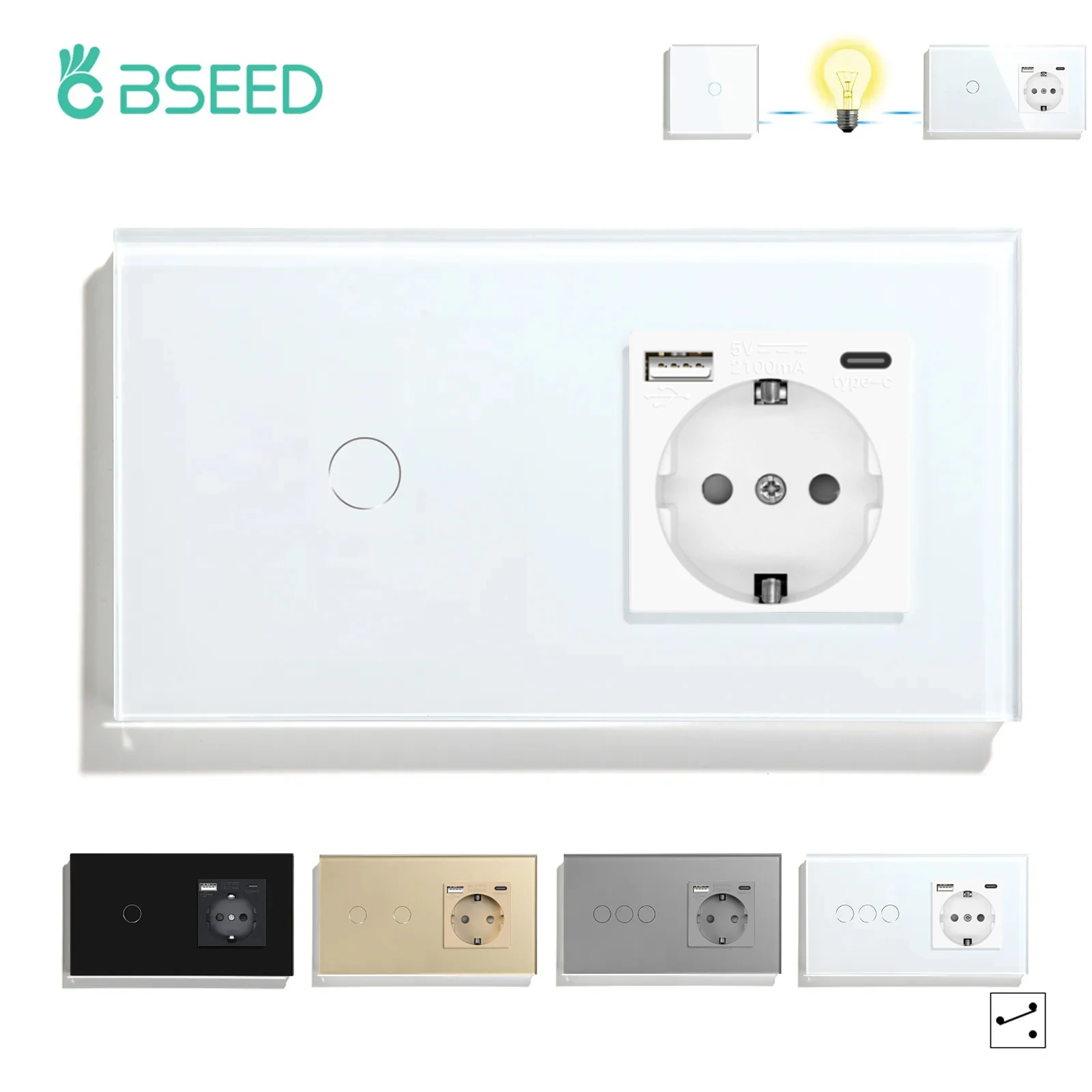 BSEED 1 Gang Enchufe de Pared Simple Estándar de La Ue Placa de Cristal  16Amp 250V Enchufes Incrustar en la pared Fácil instalación 86mm Blanco