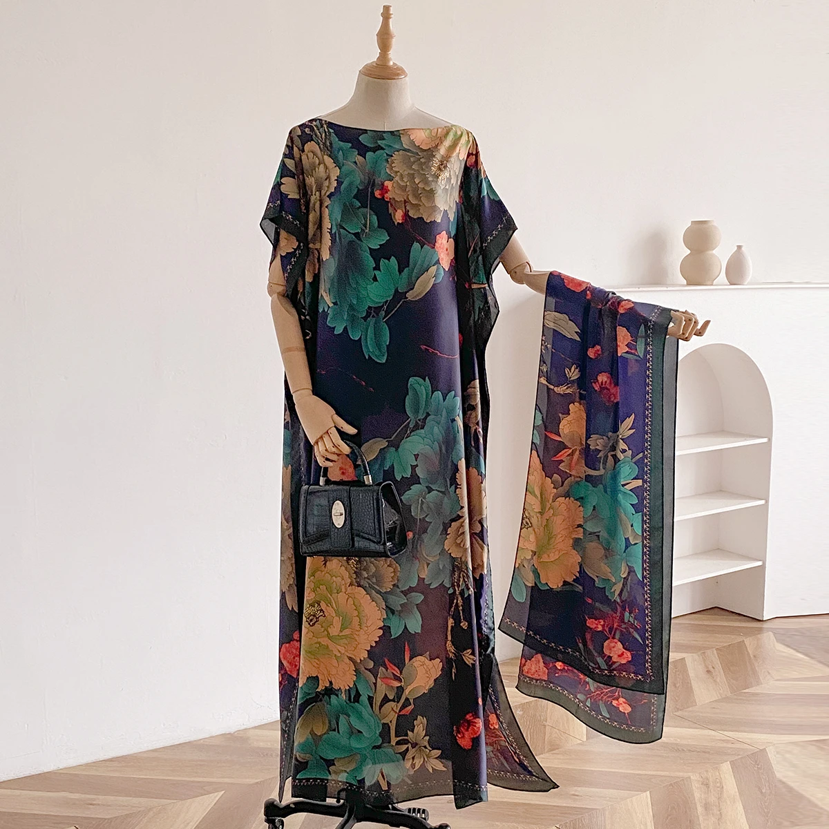2025 Summer New Fashion African Dresses For Women Elegant Printed Silk Muslim Lady Long Hijab Kaftan Dress Oversize Kuwait Abaya