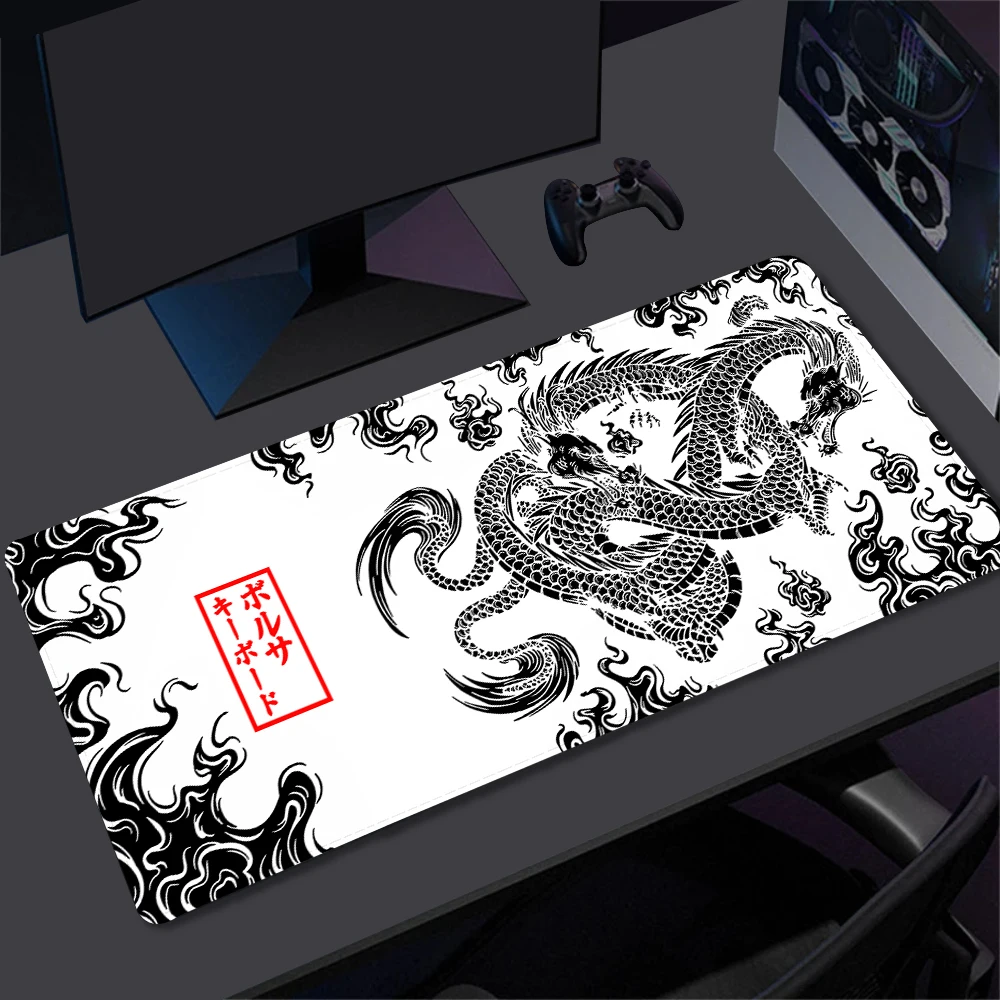 

Black and White Mouse Pad Dragon Deskmat Japan Playmat Laptop Mousepad Gamer Anime Office Gaming Keyboard Rubber Carpet Deskpad