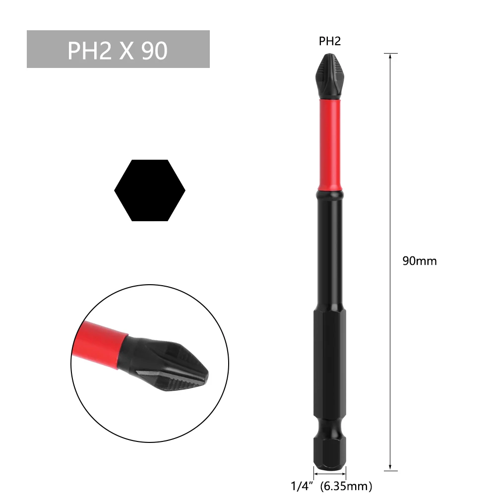 LAVIE 1/4 Zoll Sechskantschaft Starker Magnetischer 5A S2 Material PH2 X 50mm 70mm 90mm Rutschfester Schraubendreher-Bit P04PH2050 – Detail 4