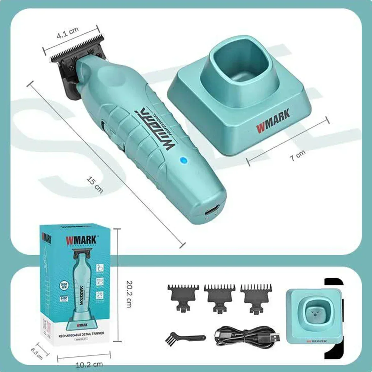 Wmark-男性用プロフェッショナルコードレス電動バリカン、バリカン