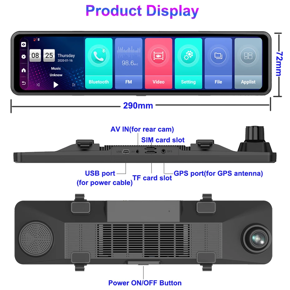 WHEXUNE ADAS ڵ ̷   ī޶, ȵ̵ GPS ̼, 1080P   , ڵ DVR , 24 ð , 12 ġ, 4G