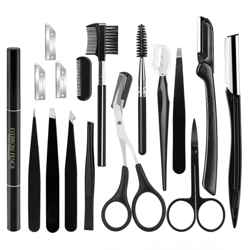 2-17 PCS Eyebrow Trimmer Set Eyebrow Razor Scraping Comb Razor Clip Scissors Tweezers Makeup Tools Sets