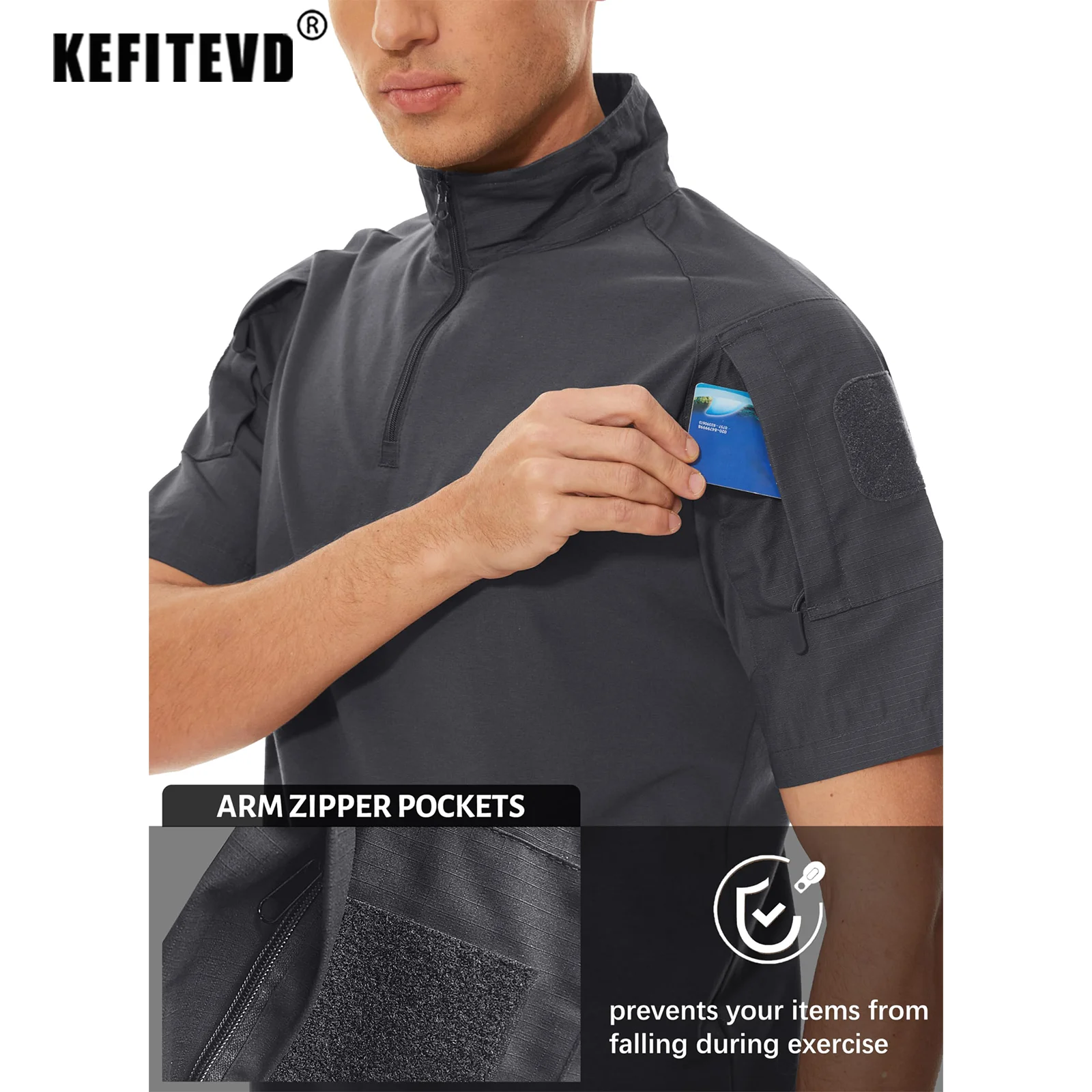 KEFITEVD Hiking Short Sleeve T-Shirts Breathable Moisture-Wicking Quick Dry Short Sleeve T Shirts 1/4 Zipper Hunting Camping Top