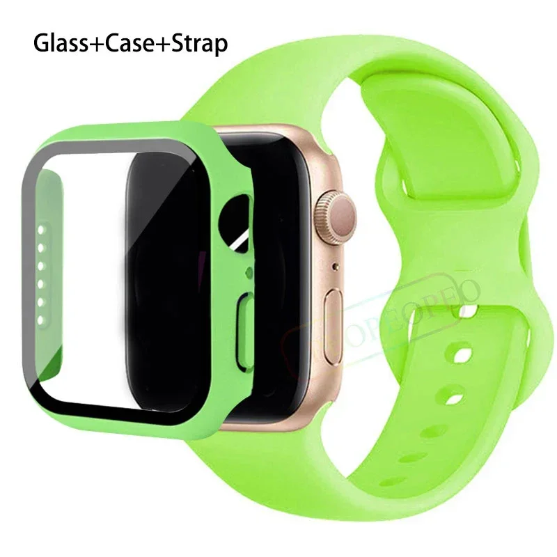 Premium Silicone Apple Watch Band with Glass Case and Strap - Compatible with All Series
