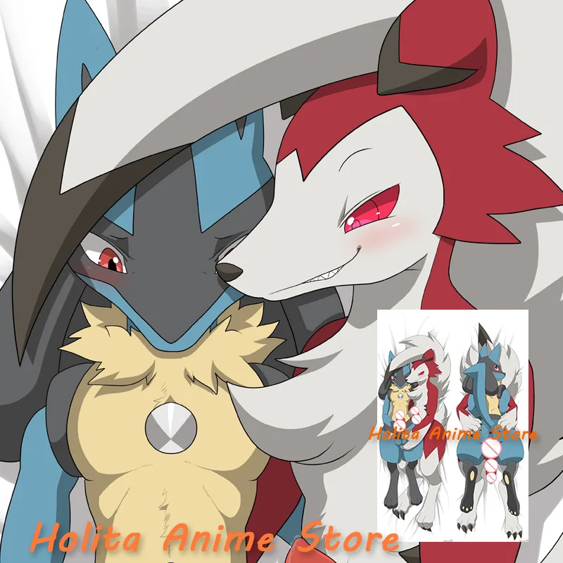 

Dakimakura Anime Lycanroc Lucari o Pokem Double sided Print Life-size Body Pillow Cover