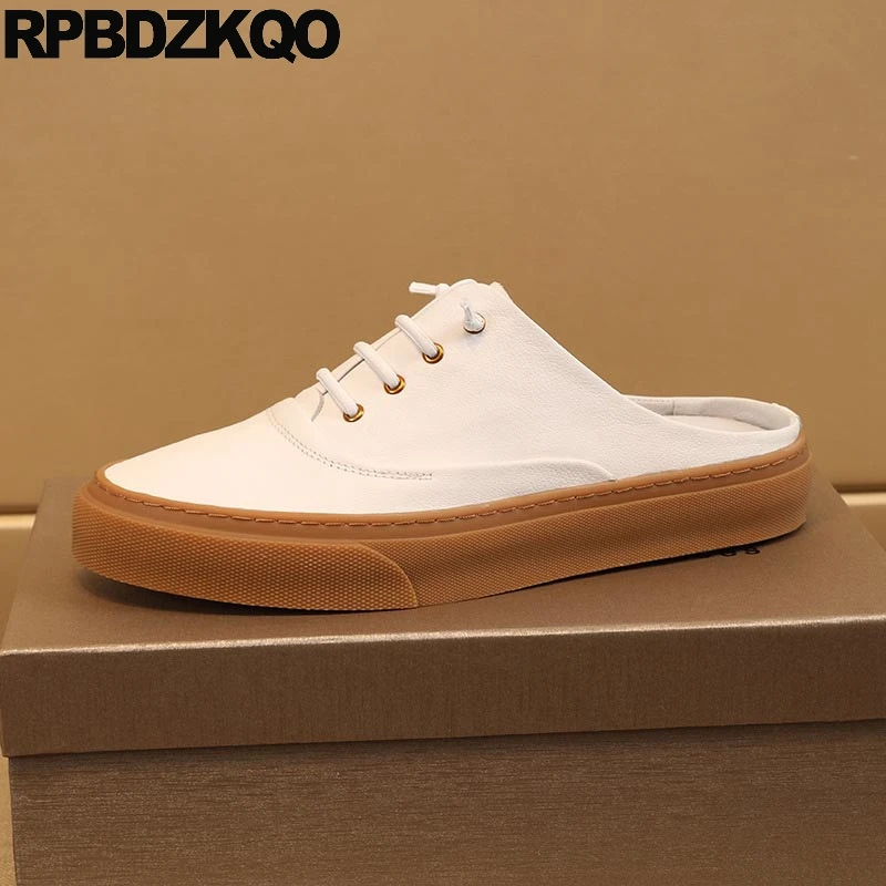 

Slippers Full Grain Leather Lace Up Athletic Sport Closed Toe Sneakers Men Flats Sandals Skate Shoes Slides Mules Trainers Half