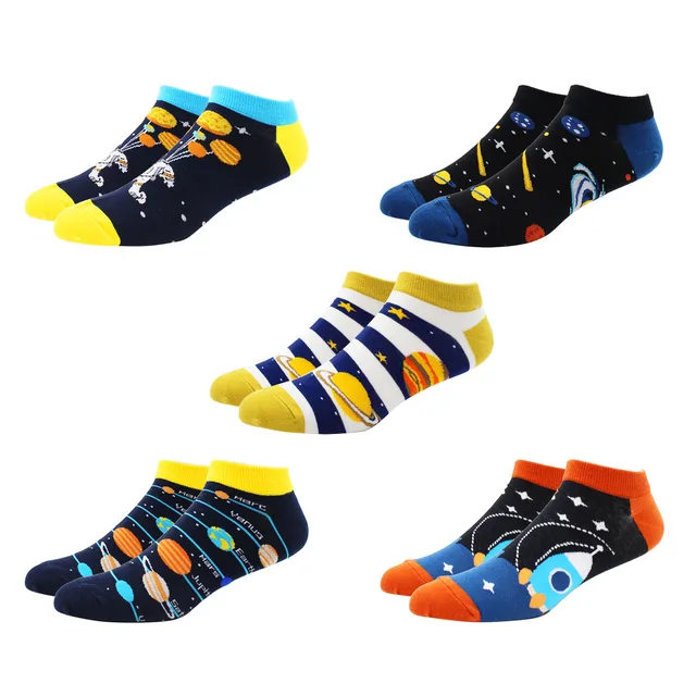 5 Pairs Novelty Funny Casual Ankle Socks Fashion Colorful Harajuku Grid Space Cotton Men Socks Happy Men Socks Size EU39-46 DW006-5 Pairs