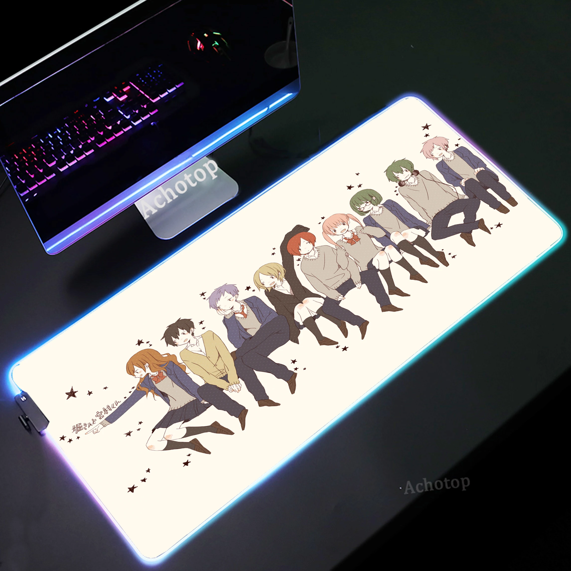 

Horimiya RGB Mouse Pad Gaming Keyboard Mousemat 900x400 Large Gamer Mousepad Locking Edge Rubber Deskmat LED Backlight Mouse Mat