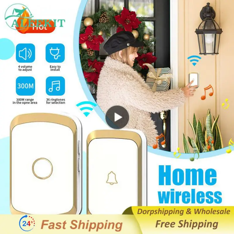 

1PCS Wireless Doorbell 36 Chimes Door Ring 100-240V 300M Range IP44 Waterproof EU UK US Plug Receiver Door Bell