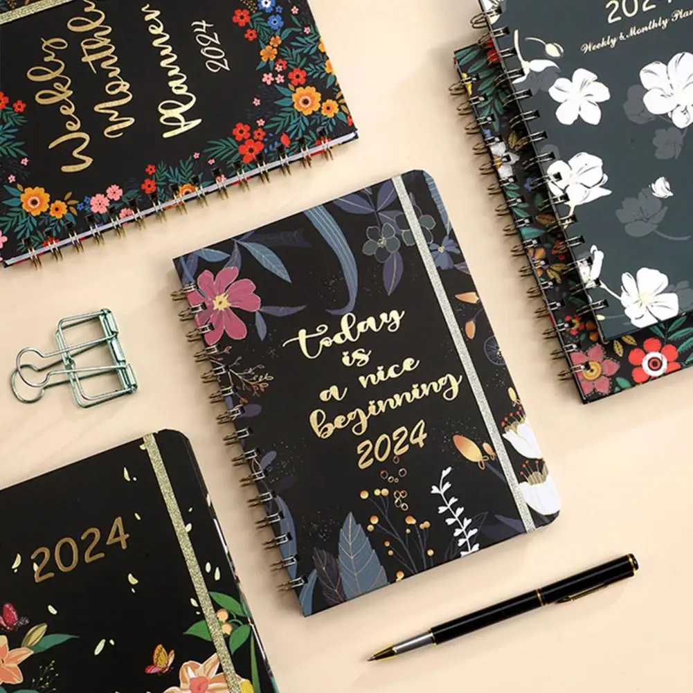 

2024 Weekly Monthly Planner 2024 Floral Coil Design Planner Weekly Monthly Notebook for Home School Office Weekly Monthly