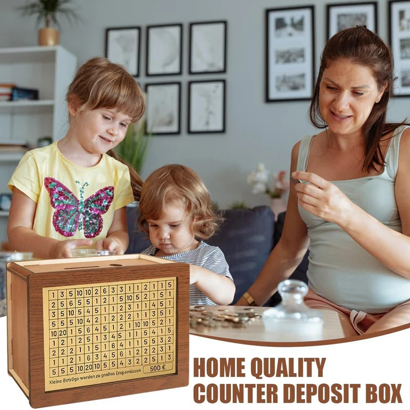 5000€ Piggy Bank Money Box Wooden Money Bank Retro Birthday New Year Gift Japanese Saving Box Coin Cash Home Decor Storage Boxes 2
