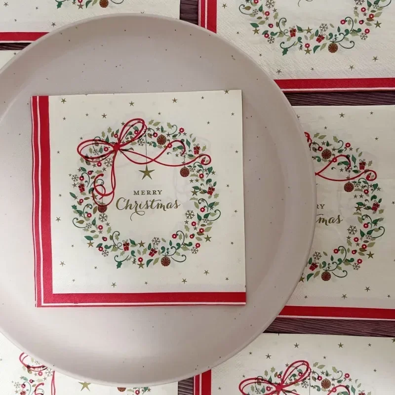 33*33cm 2-Ply Christmas Flowers Wreath Merry Christmas Printed Paper Napkins Coloured Paper Placemats Party Napkins 10/20pcs paper napkins disposable paper placemats