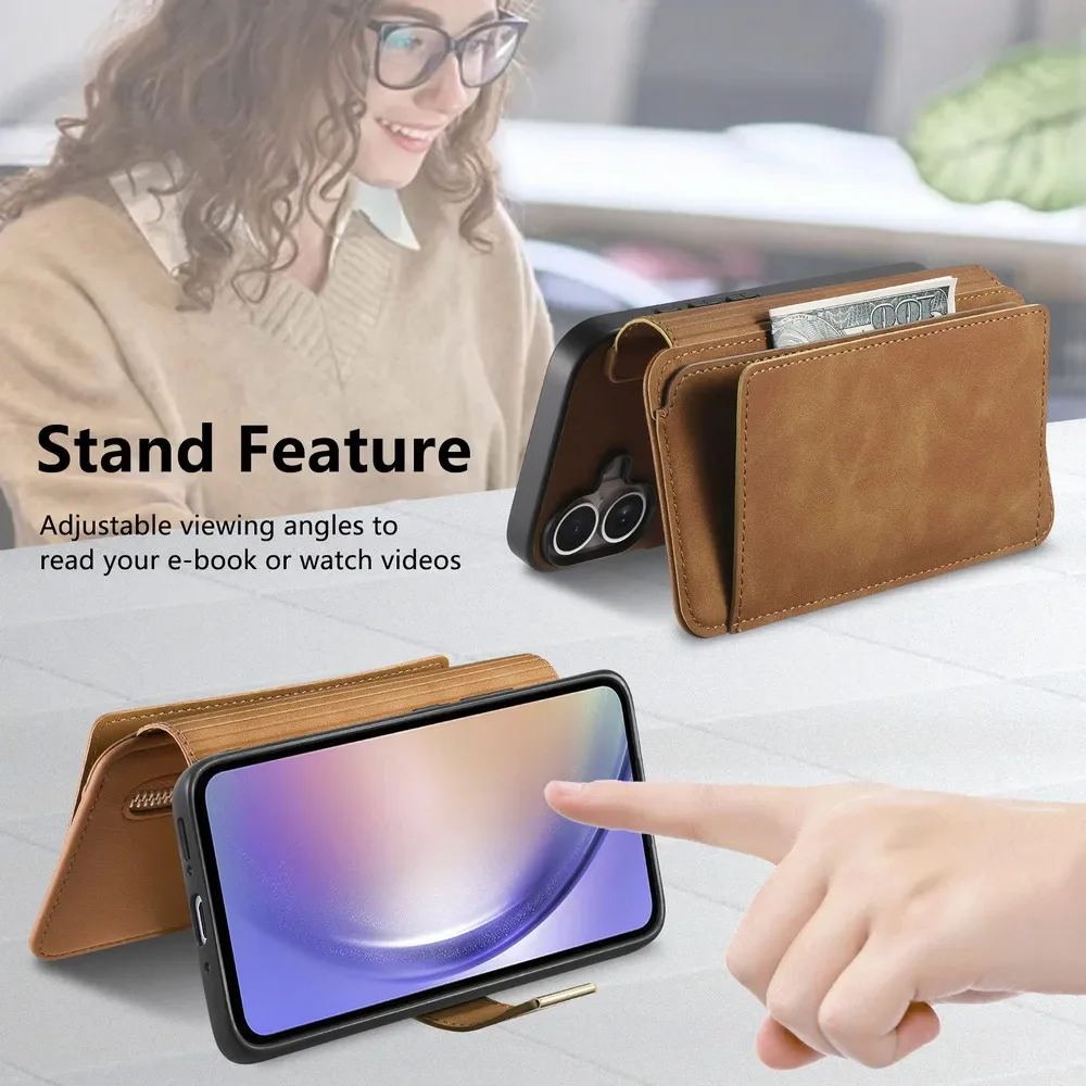 Detachable Leather Zipper Wallet Phone Case Cover