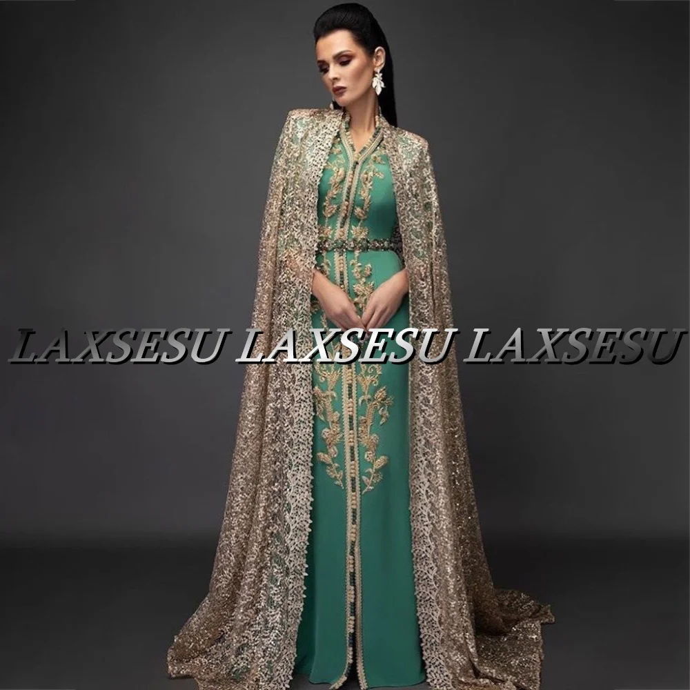 Laxsesu Dubai Evening Dresses Lace Embroidery Moroccan Kaftan Algerian Arabic Abaya Muslim Prom Gowns 2022 Vestidos De Fiesta evening gowns with sleeves