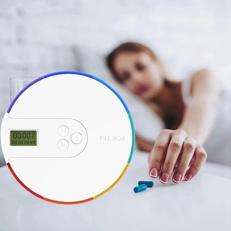 7-Day Automatic Pill Dispenser White Plastic Weekly Smart Timing Pill Reminder For With Alarm 1 PCS