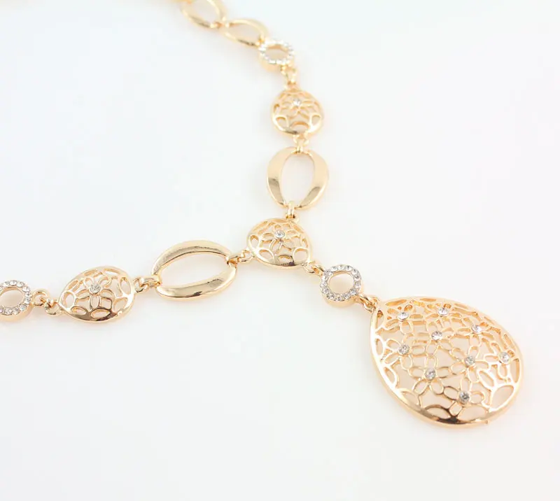 Fashion Vintage Clear Crystal Gold Color African Bridal Costume Jewelry Sets Nigerian Wedding Water Drop Necklace Earrings Set bridal jewelry sets,crystal jewelry sets
