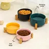 Ceramic Pet Bowl Dish With Wood Stand No Spill Pet Ceramic Double Bowl For Dog Cat Food Water Feeder Cats Small Dogs Pet bowl 4