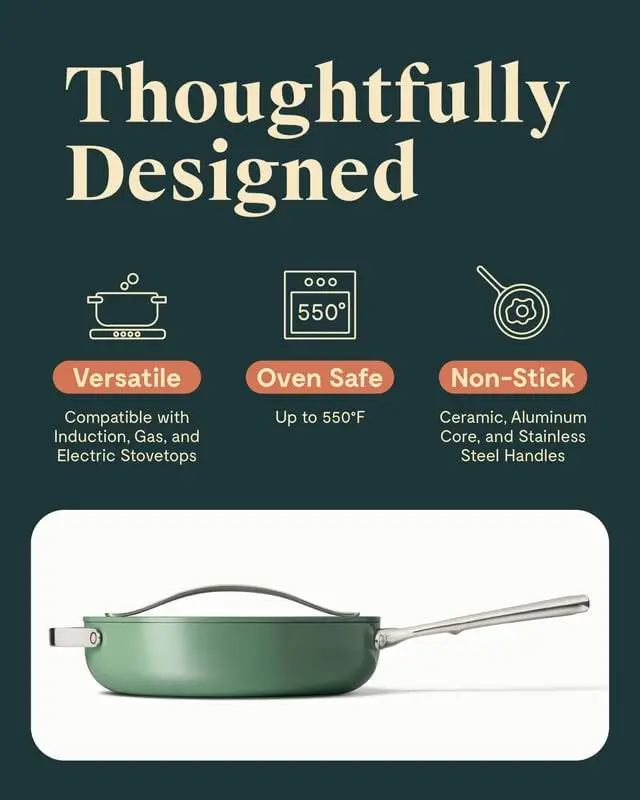 Pan with Lid (4.5 qt, 11.8") - Non Toxic, PTFE & PFOA Free - Oven Safe & Compatible with All 3