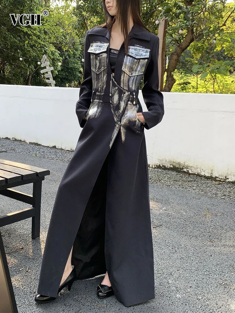 

Женский блейзер на пуговицах VGH, повседневный блейзер с отложным воротником и длинным рукавом, с карманами, в стиле пэчворк