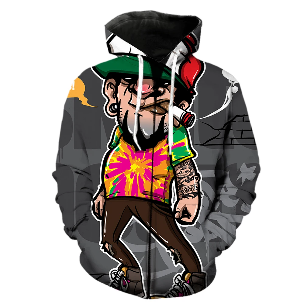 

Cartoon Hip Hop Skateboard Men's Zipper Hoodie Unisex Sweatshirts Tops Long Sleeve 3D Printed Casual Spring Fashion Harajuku