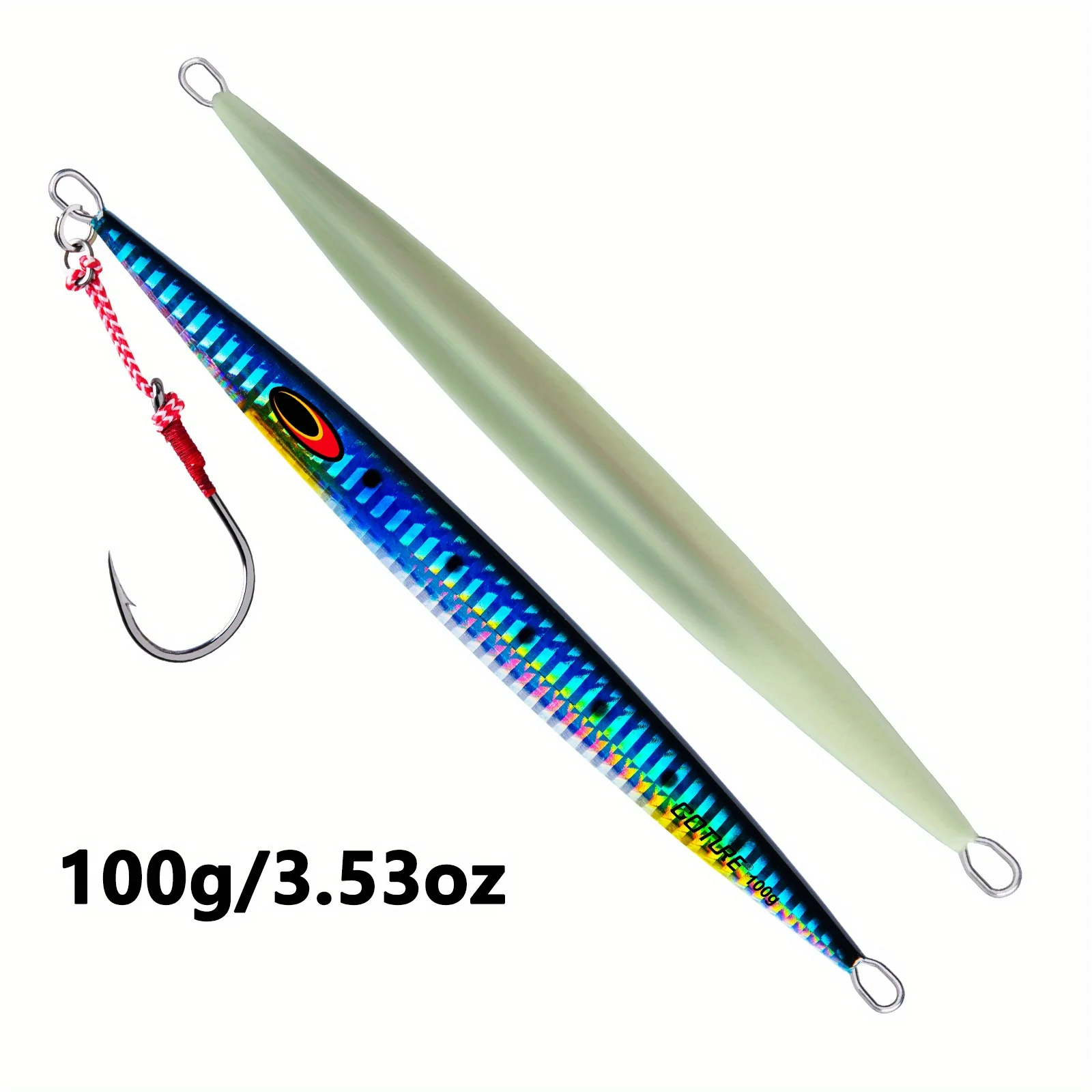 

100g 1PCS Blue Lures Vertical Saltwater Jigs Glow Lead Jigs Deep Sea Fishing Lures Slow Pitching Artificial Lures Bass Salmon