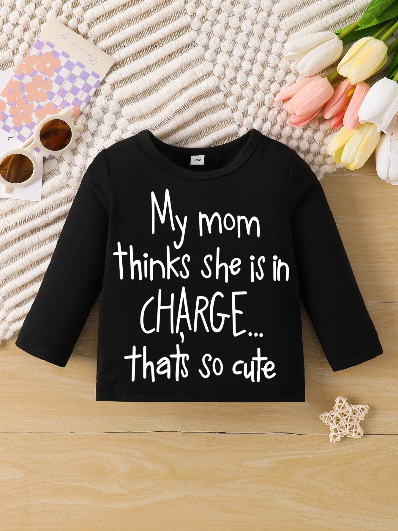0-2 year old newborn baby boys and girls spring and autumn black letter printed long sleeved shirt