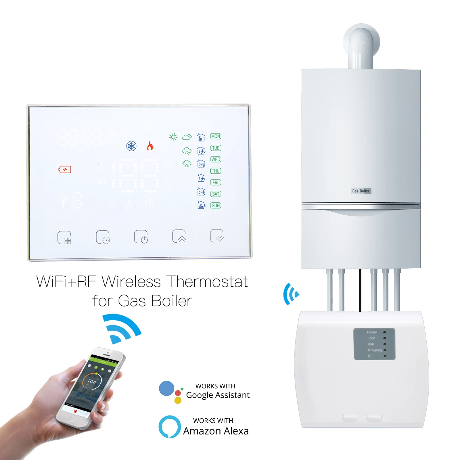 Termostato inteligente, termostato WiFi para colgar en la pared, con  control de voz aplicable, panel de control programable para calefacción de