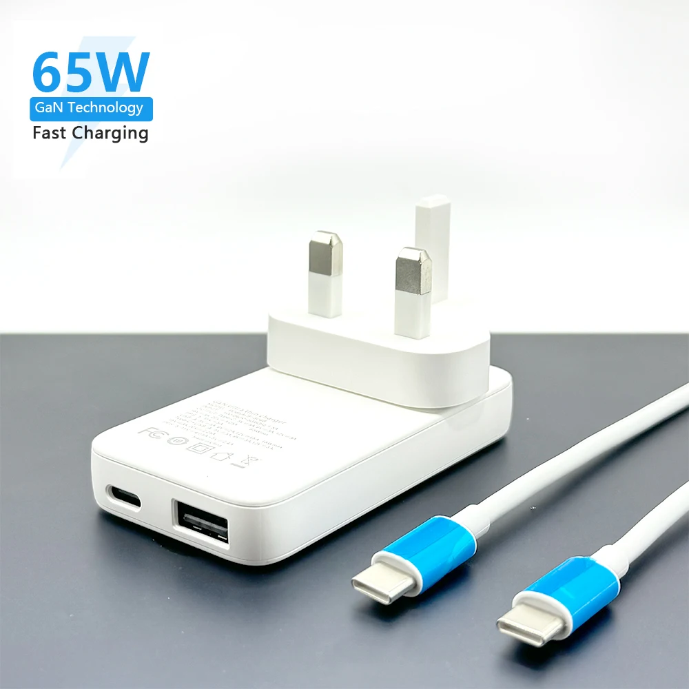 ガンusb-cフラット充電器、旅行用スリムusbウォールチャージャー、2ポート、65w、pd-30、pps、macbook-pro、ipad