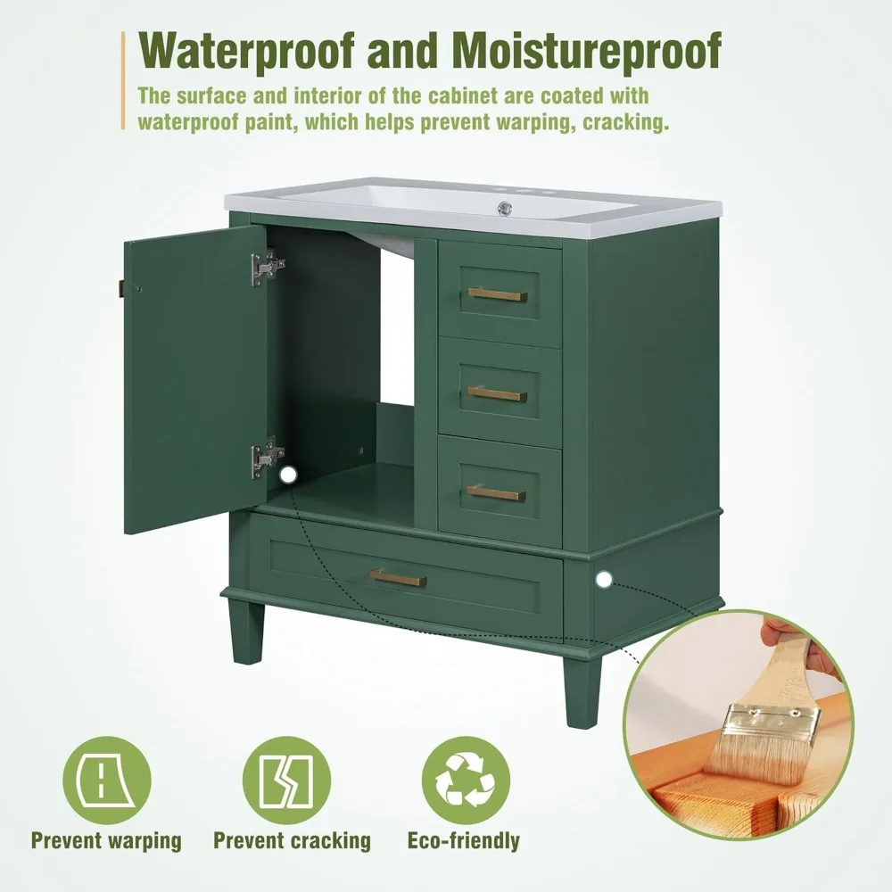 30" Bathroom Vanity, Modern Bathroom Cabinet with Sink Combo Set,Bathroom Storage Cabinet with a Soft Closing Door and 3 Drawers 6