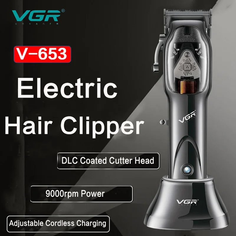 

VGR V-653 Electric Hair Clipper Wireless Charge Hair Clipper Adjustable Cordless Charging Electric Clipper With Charge Base