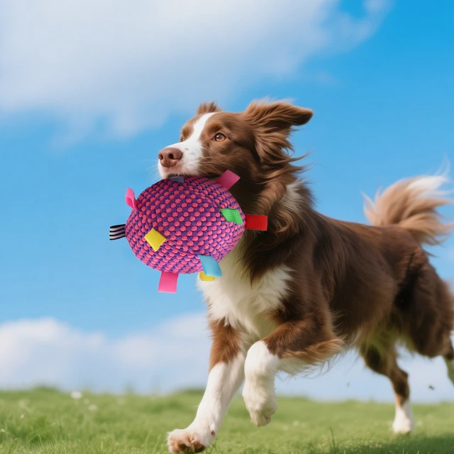 Interactive Ball Dog Toy Suitable for  Chewing Training, Stress Relief, Bite Sound Resistance, Plush tug-of-war Toy three color 3