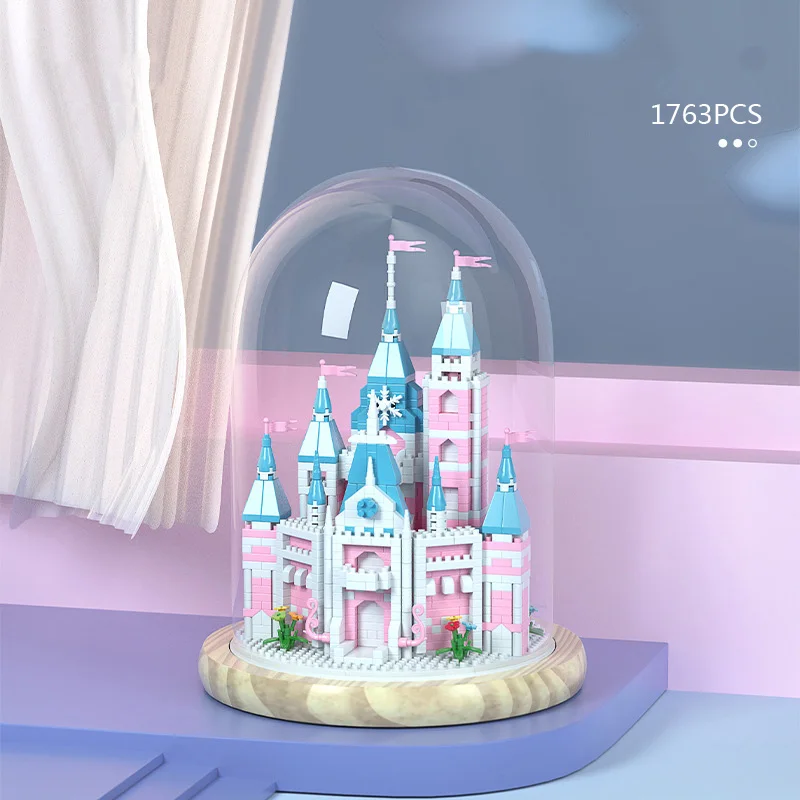 

Creative Micro Diamond Block Fairy Tale Pink Princess Castle Building Bricks Model Display Stand Nanobricks Toys For Girls Gifts