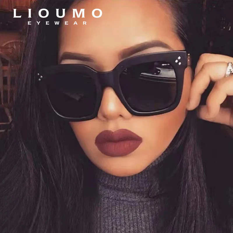 

LIOUMO Design Oversized Sunglasses Women Men Retro Rivet Eyewear Square Vintage Glasses Travel Driving Goggle UV400 gafas de sol