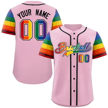 Maglie da baseball personalizzate T-shirt da baseball arcobaleno Logo stampato della squadra Maglia sportiva abbottonata Manica corta