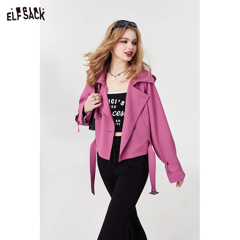 【3/14まで】44%off ELFSACK-jacket women's drawstring shirt jacket, Cropped Lace-Hem Top | ELFSACK