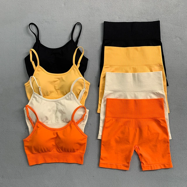 Woman Sports Shorts Clothes Set Crop Bra with High Waist Shorts Set GYM two  piece set