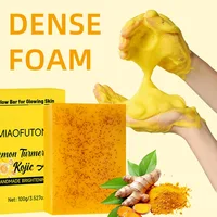 Savon artisanal exfoliant au curcuma, citron et acide kojique 100g, mousse jaune, pour le visage et le corps 4
