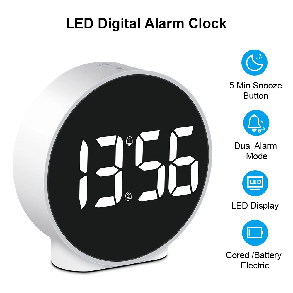 LEDDigitalAlarmClockTableClockSnoozeNightMode1224HElectronic