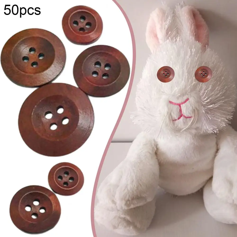50Pcs 10-25mm Button 4 Holes Non-burr Wood Decorative Wooden Buttons Apparel Sewing Decor For Crafting Scrapbooking Clothing DIY