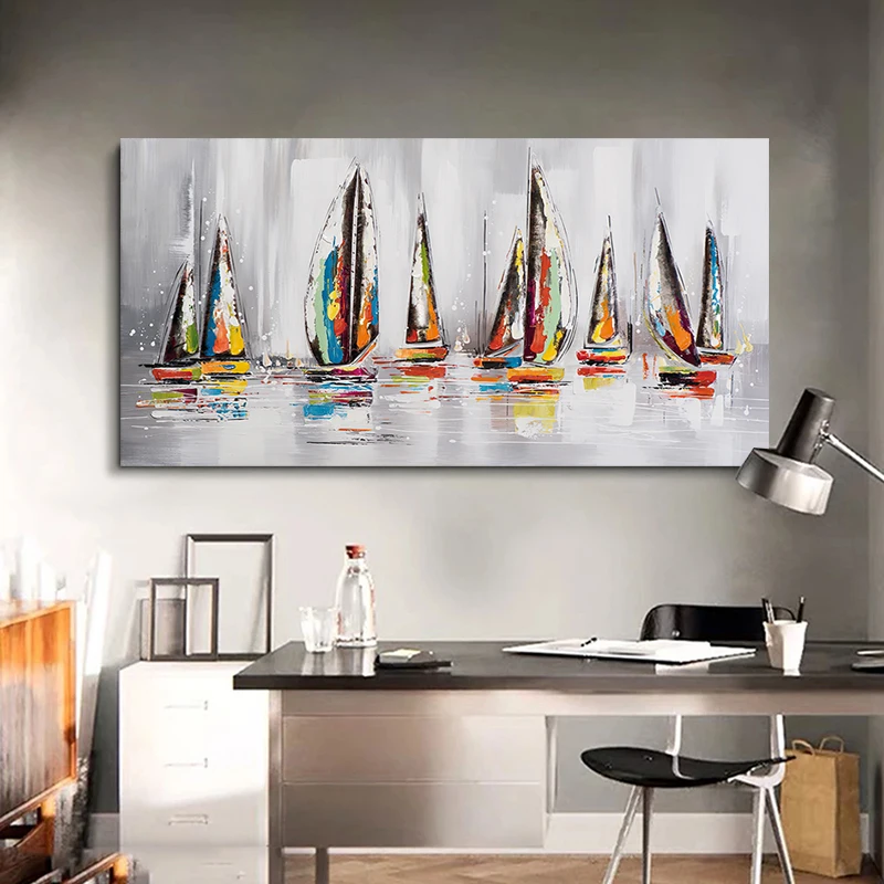 thumbnail image 1 of Póster de barco abstracto de una pieza, cuadro de velero, lienzo impreso, imagen de pared para sala de estar, decoración moderna del hogar sin marco, 1 of 4