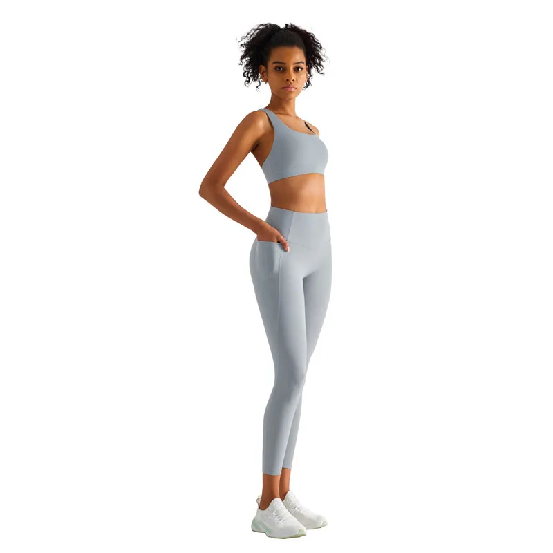 Sexy Women Sport Pan Solid Color Tight Hight Waist Yoga Legging Athletic Soft Side Pocket Gym Gym Comprehensive Training Jogging