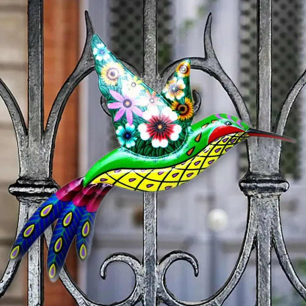 Zoihet Decorazione Da Parete Metallica Colibrì Su Ramo - 40x17 Cm, Per Interni Ed Esterni, Antiruggine - 2