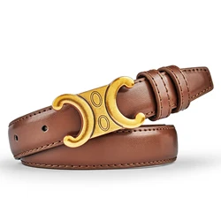 Elegant Women's Genuine Leather Belt with Gold Buckle - 105cm-41.3in (Taozhuang12-kafei)